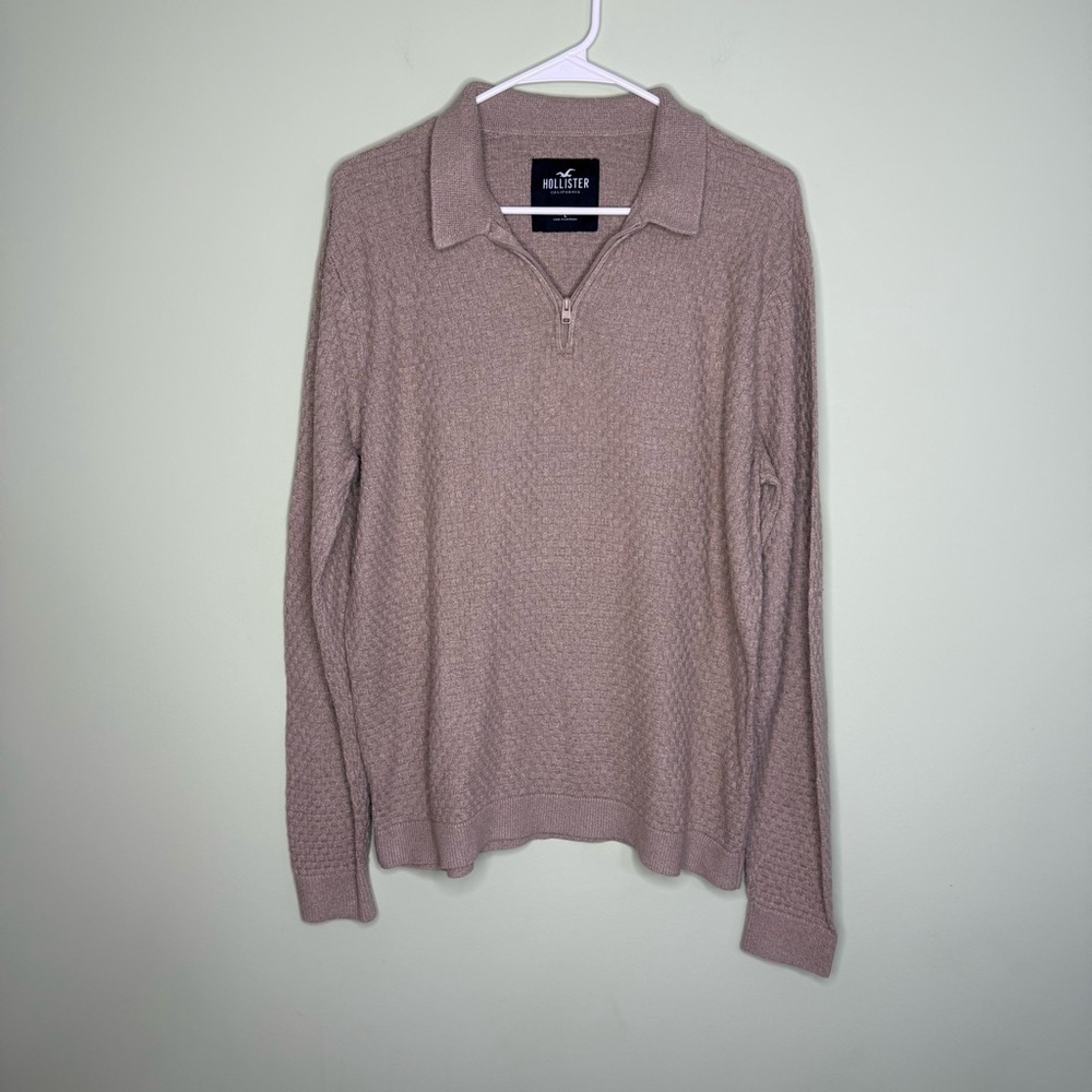Hollister Waffle Knit Quarter Zip Pullover Mens L‎ Tan Thermal